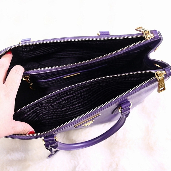 PRADA Galleria Double-Zip Saffiano Lux Purple Leather Tote Bag - Picture 4 of 7